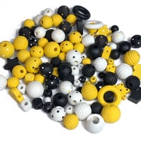 Image 7 of 100PC  BUMBLE MIX hand dyed/painted wooden bead lots mixed size, shape 