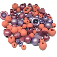 Image 1 of 100PC. FRUIT SMOOTHIE  MIX hand dyed/painted wooden bead lots mixed size, shape 