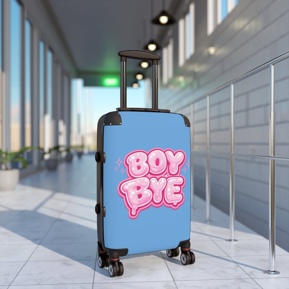 Image of Suitcase — Blue "Boy Bye" Graphic Carry-On Luggage