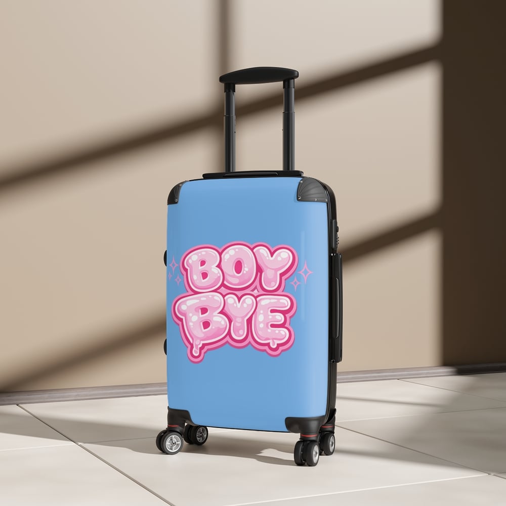 Image of Suitcase — Blue "Boy Bye" Graphic Carry-On Luggage