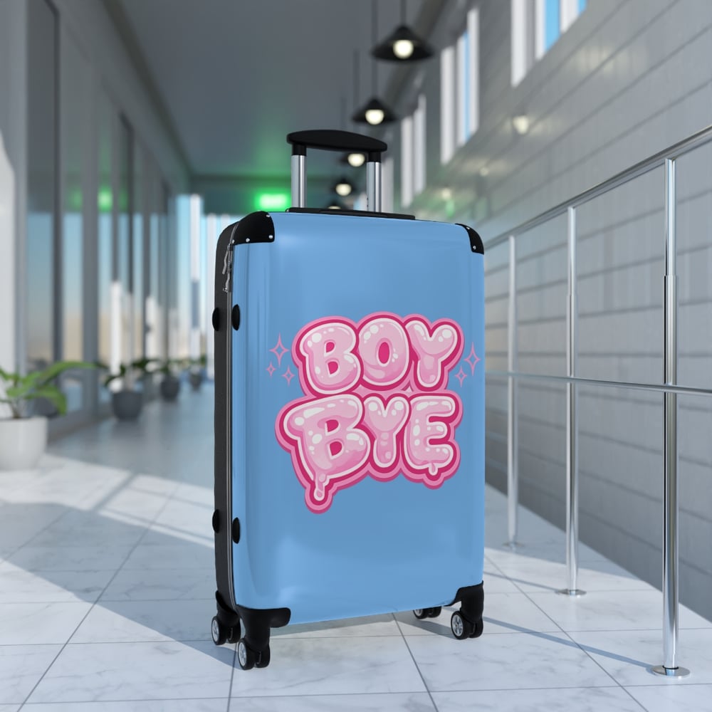 Image of Suitcase — Blue "Boy Bye" Graphic Carry-On Luggage