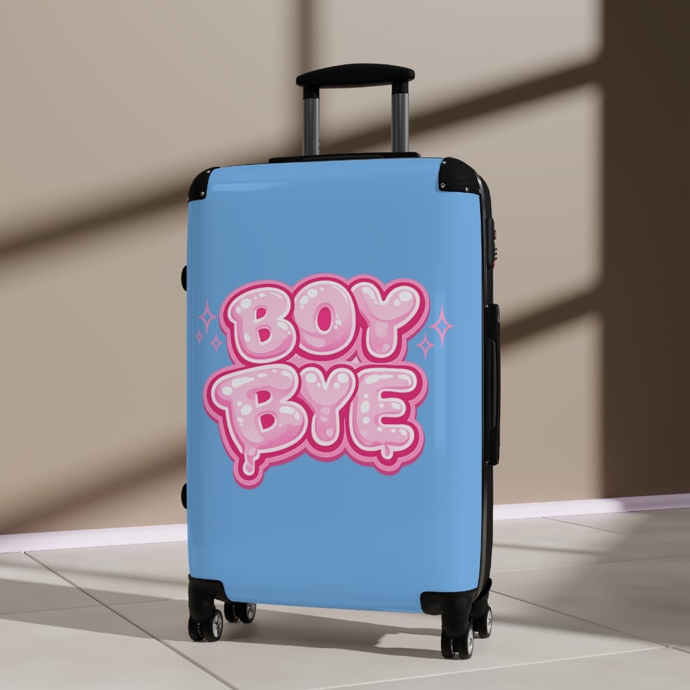 Image of Suitcase — Blue "Boy Bye" Graphic Carry-On Luggage