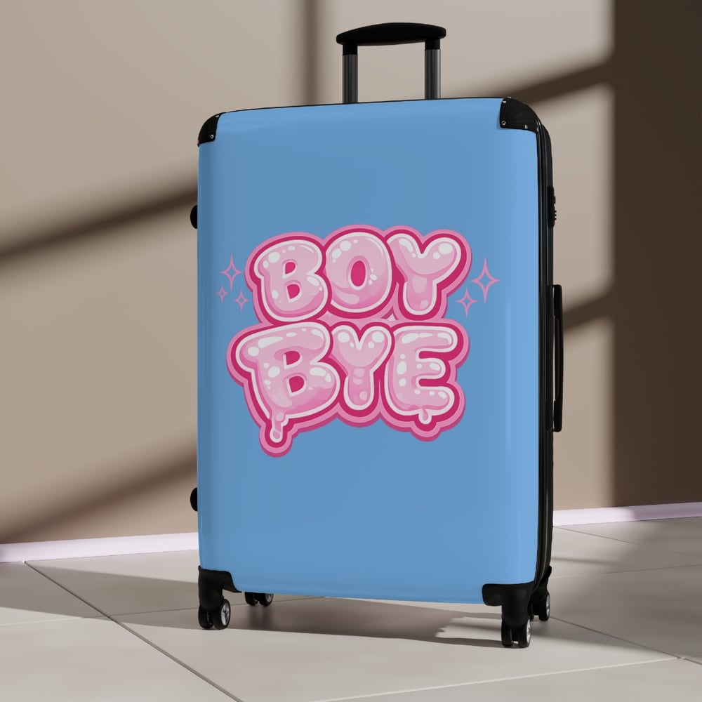 Image of Suitcase — Blue "Boy Bye" Graphic Carry-On Luggage