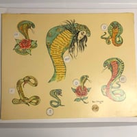 Image 1 of 11x14 1986 Bill Stewart hand drawn flash sheet Black Hills Tattoo Rapid City, SD Snakes