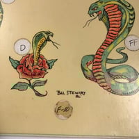 Image 3 of 11x14 1986 Bill Stewart hand drawn flash sheet Black Hills Tattoo Rapid City, SD Snakes