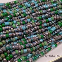 Image 3 of Spring Meadow Mix – Czech Seed & Bugle Beads – Green Picasso Mix – 10g