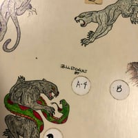 Image 2 of 11x14 1987 Bill Stewart hand drawn flash sheet Black Hills Tattoo Rapid City, SD Big cats