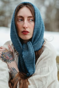 Image 3 of Pelham  Kerchief, x-large fit, crochet edge (Limited Merino wool in Denim  + more colurs)
