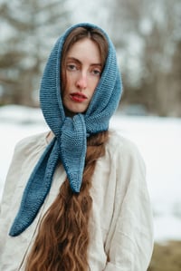 Image 5 of Pelham  Kerchief, x-large fit, crochet edge (Limited Merino wool in Denim  + more colurs)