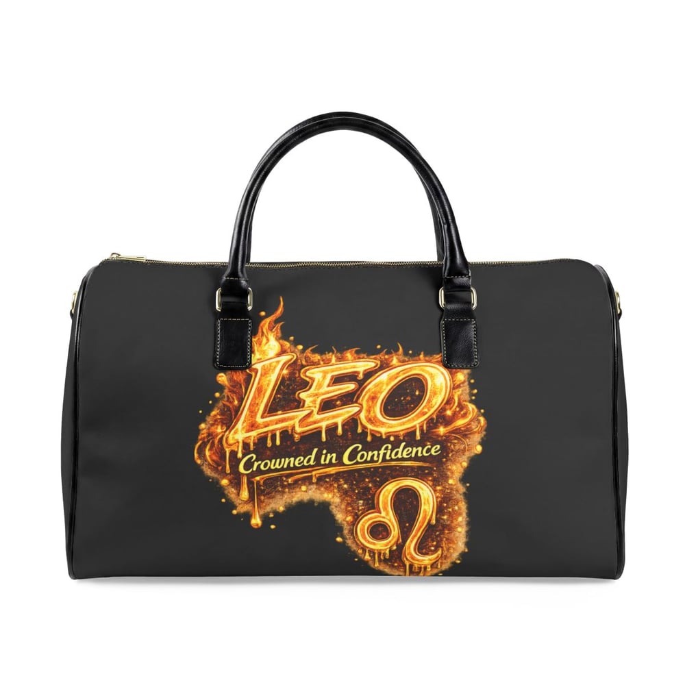 Image of Leo Zodiac Leather Travel Bag — "Crowned in Confidence" Fire-Style Duffle