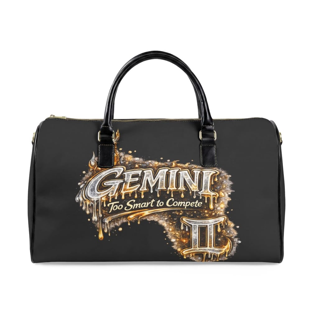 Image of Gemini Leather Travel Bag — "Too Smart to Compete" Zodiac Weekender