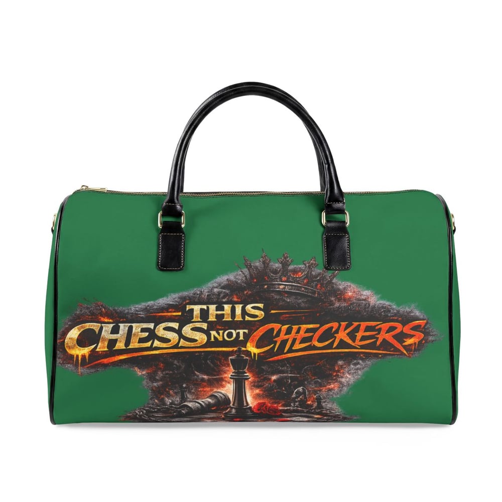 Image of Chess Travel Duffle Bag — "This Is Chess Not Checkers" Graphic Leather Weekender