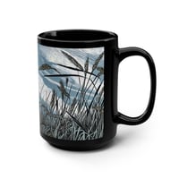Image 2 of Swallow Birds Farm Field Linocut Black Coffee Mug, Bird Lover Gift, Nature Inspired Mug, 15-f9a70920