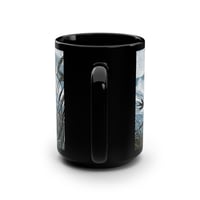 Image 3 of Swallow Birds Farm Field Linocut Black Coffee Mug, Bird Lover Gift, Nature Inspired Mug, 15-f9a70920