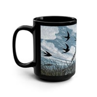 Image 4 of Swallow Birds Farm Field Linocut Black Coffee Mug, Bird Lover Gift, Nature Inspired Mug, 15-f9a70920