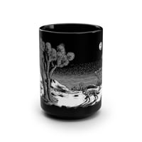 Image 1 of Joshua Tree Desert Coyotes Linocut, Southwest Mug, 15oz Coffee Cup, Wildlife Love.
