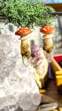 Image 3 of Handmade toadstool clear quartz earrings 
