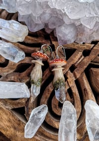 Image 4 of Handmade toadstool clear quartz earrings 