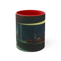 Image 1 of Nighthawks Painting Mug | Accent Mug with Red Handle and Interior