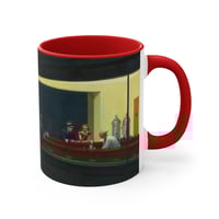 Image 3 of Nighthawks Painting Mug | Accent Mug with Red Handle and Interior