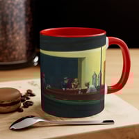 Image 4 of Nighthawks Painting Mug | Accent Mug with Red Handle and Interior