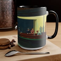 Image 10 of Nighthawks Painting Mug | Accent Mug with Red Handle and Interior