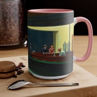 Image 13 of Nighthawks Painting Mug | Accent Mug with Red Handle and Interior