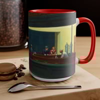 Image 16 of Nighthawks Painting Mug | Accent Mug with Red Handle and Interior
