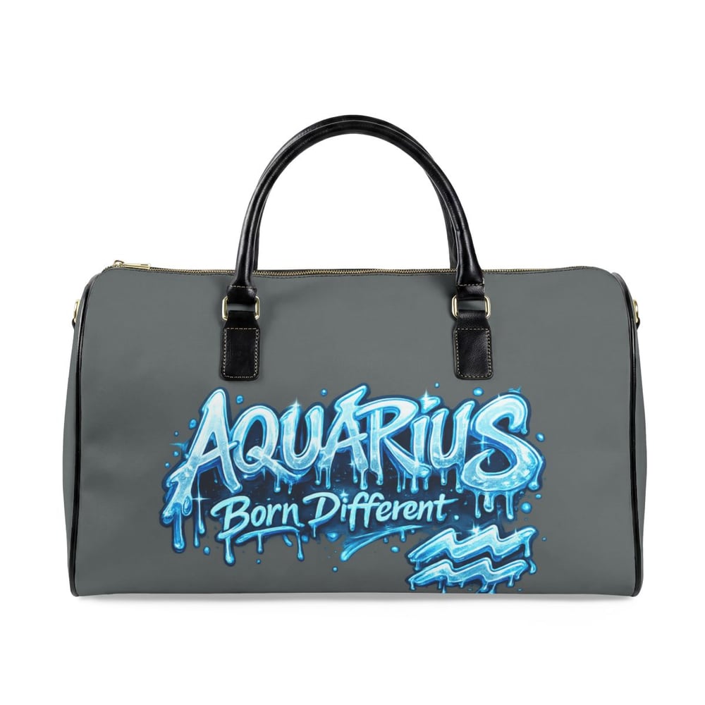 Image of Aquarius 'Born Different' Leather Travel Bag — Zodiac Duffle for Astrology Lovers