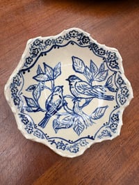 Image 1 of Hand made blue and white blue tits trinket bowl 