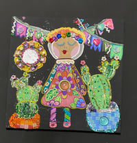 Image 1 of Fiesta Time Mixed Media painting of Latina and cacti