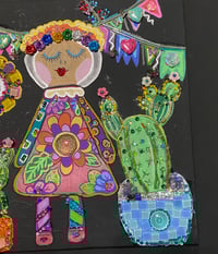Image 3 of Fiesta Time Mixed Media painting of Latina and cacti