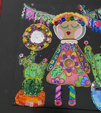 Image 4 of Fiesta Time Mixed Media painting of Latina and cacti