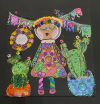 Image 5 of Fiesta Time Mixed Media painting of Latina and cacti