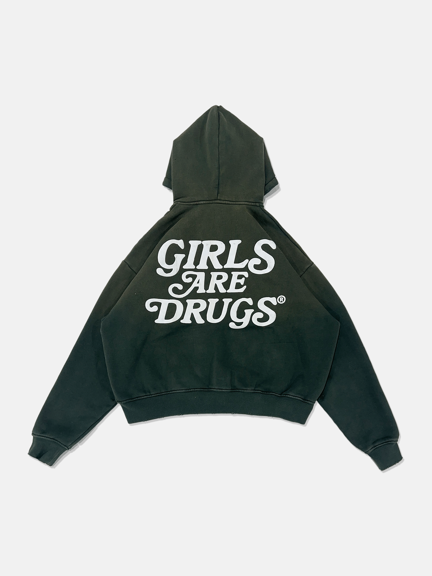 Image of GIRLS ARE DRUGS® WEATHERED ZIP HOODIE - SWAMP GREEN