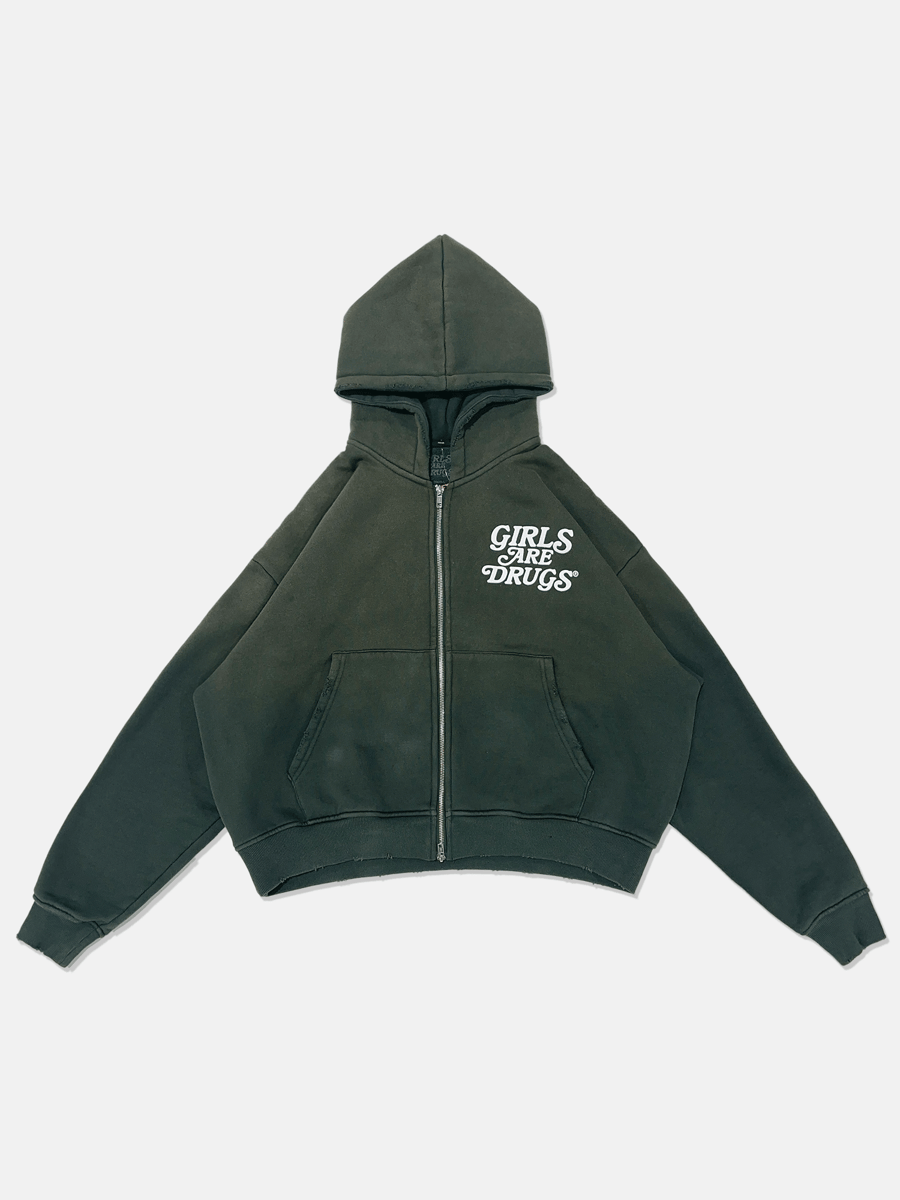 Image of GIRLS ARE DRUGS® WEATHERED ZIP HOODIE - SWAMP GREEN