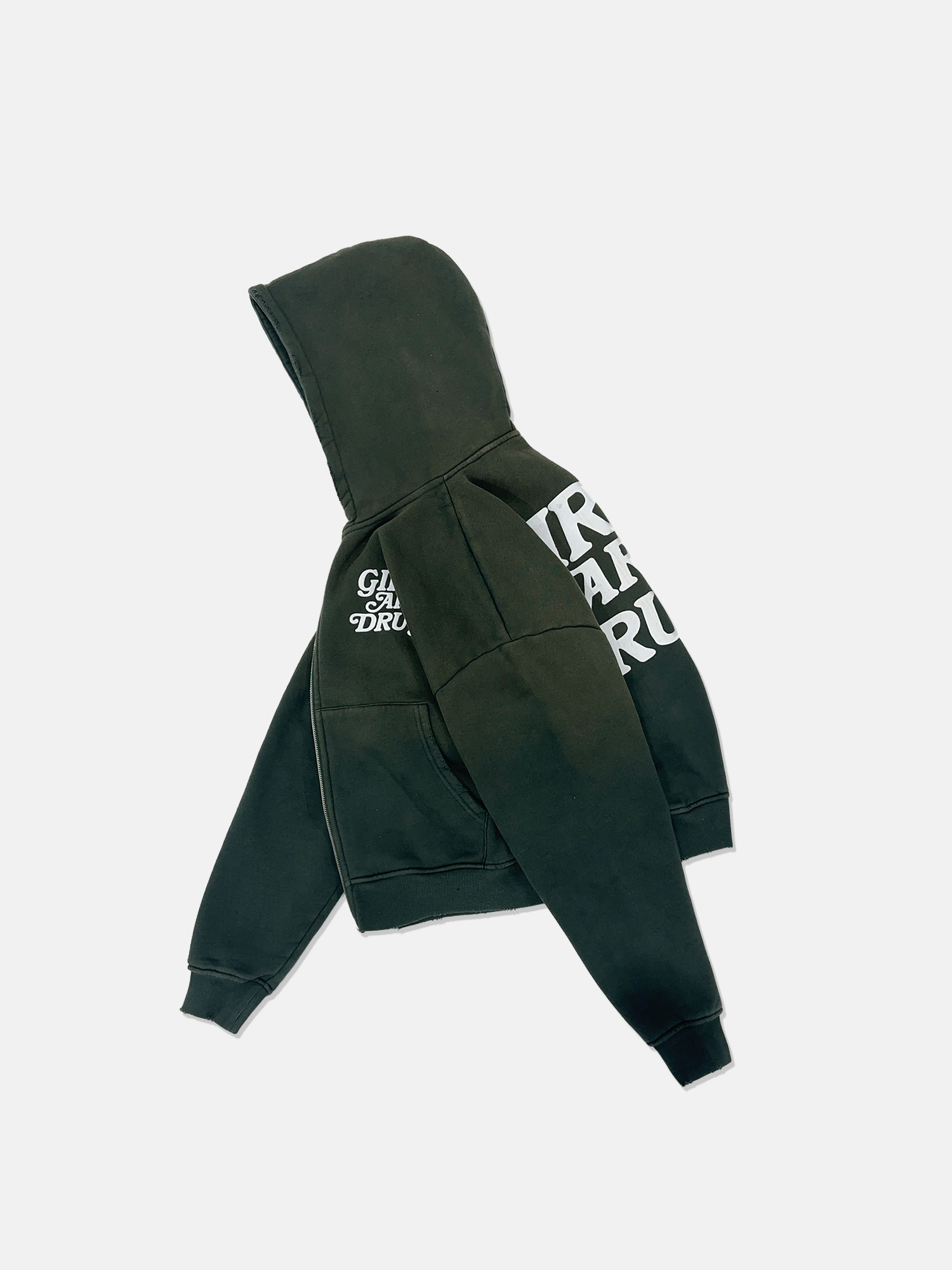 Image of GIRLS ARE DRUGS® WEATHERED ZIP HOODIE - SWAMP GREEN