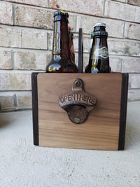 Image 2 of Rustic Laser Cut Beer Caddy – Handcrafted Wooden Drink Carrier with Bottle Opener