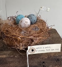 Image 2 of Handmade feathered nest and spun cotton speckled eggs