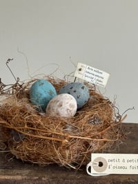 Image 3 of Handmade feathered nest and spun cotton speckled eggs