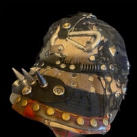 Image 3 of Ratty apocalypse patched spiked strapped moto crust hat