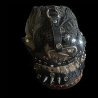 Image 4 of Ratty apocalypse patched spiked strapped moto crust hat