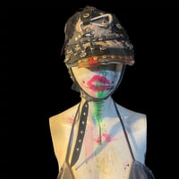 Image 6 of Ratty apocalypse patched spiked strapped moto crust hat