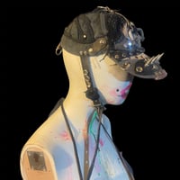 Image 7 of Ratty apocalypse patched spiked strapped moto crust hat