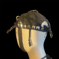 Image 8 of Ratty apocalypse patched spiked strapped moto crust hat