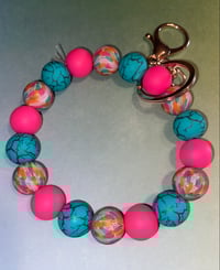 Bright pink & teal wristlet keychain 