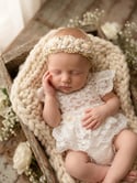 The Little Angel Pearl: Newborn Ivory Floral Lace Romper