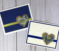 Image 2 of Blue and Yellow Embossed Card Making Kit for Adults to DIY 6 Paisley Heart Cards