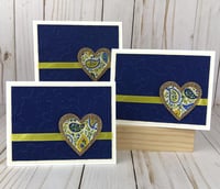 Image 3 of Blue and Yellow Embossed Card Making Kit for Adults to DIY 6 Paisley Heart Cards