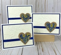 Image 4 of Blue and Yellow Embossed Card Making Kit for Adults to DIY 6 Paisley Heart Cards